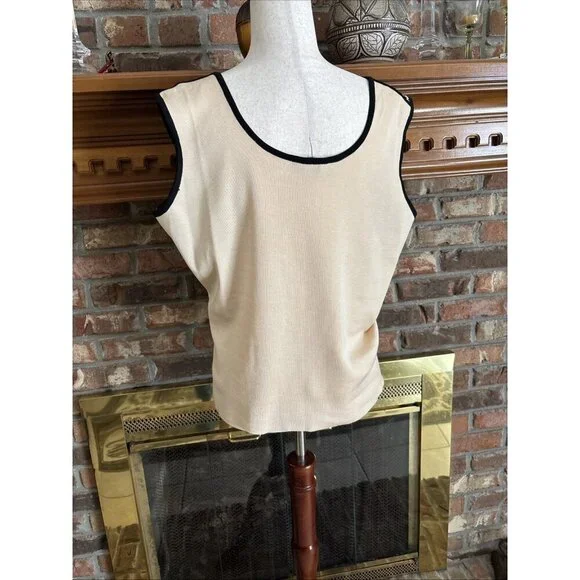 Ming Wang Sleeveless Career Blouse Tan & Black Herringbone Size 0X - Picture 3 of 6